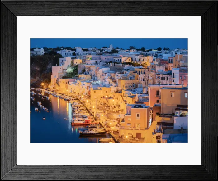 Framed Print : Early morning in the little Corricella harbour, Neaples province, Campania region, Italy Framed Print : Early morning in the little Corricella harbour, Neaples province, Campania region, Italy