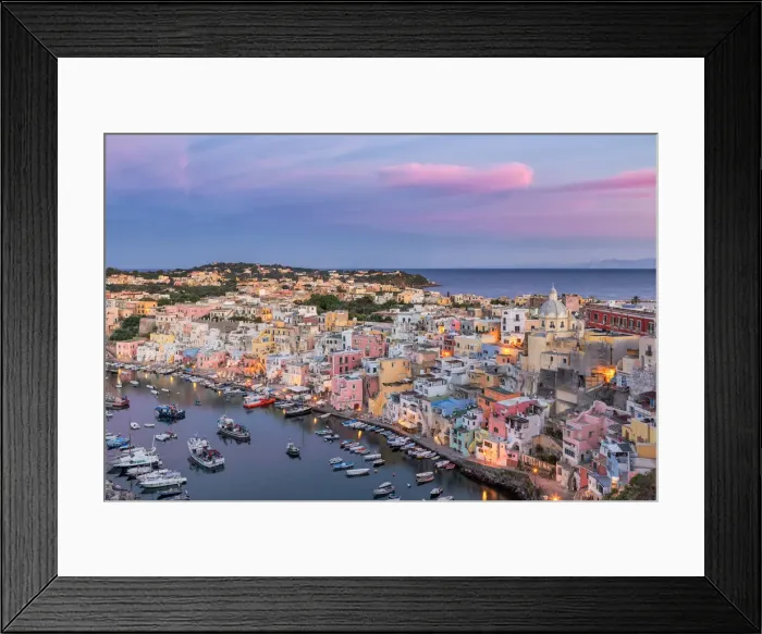 Framed Print : Dusk at Marina di Corricella, Procida island, Neaples province, Campania region, Italy Framed Print : Dusk at Marina di Corricella, Procida island, Neaples province, Campania region, Italy