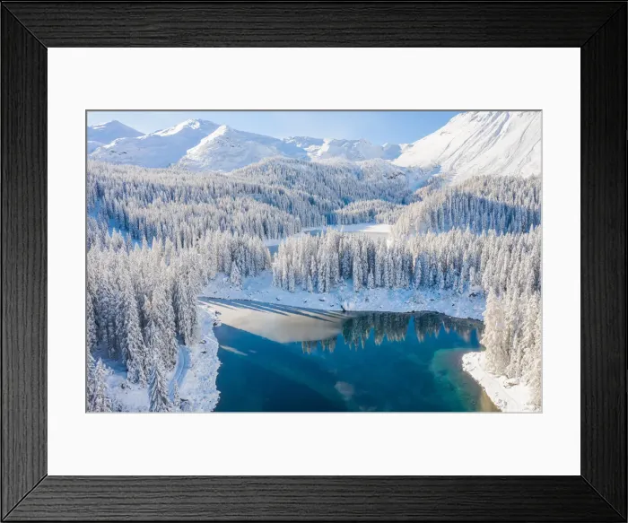 Framed Print : The aerial view of Lake Obernberg after a heavy snowfall, Obernberg am Brenner, Innsbruck Land, Tyrol, Austria Framed Print : The aerial view of Lake Obernberg after a heavy snowfall, Obernberg am Brenner, Innsbruck Land, Tyrol, Austria