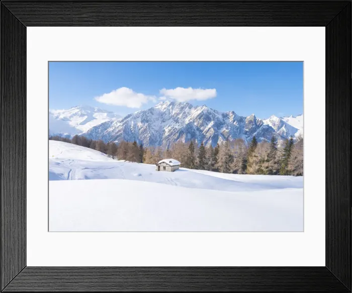 Framed Print : Cottage with Cima del Calvo in the background, Valtellina, province of Sondrio, Lombardy, Italian alps, Italy Framed Print : Cottage with Cima del Calvo in the background, Valtellina, province of Sondrio, Lombardy, Italian alps, Italy