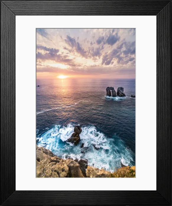 Framed Print : Seascape of Los Urros in the cantabrian sea of Costa Quebrada at sunset. Playa del Portio, Liencres, Cantabria, Spain Framed Print : Seascape of Los Urros in the cantabrian sea of Costa Quebrada at sunset. Playa del Portio, Liencres, Cantabria, Spain