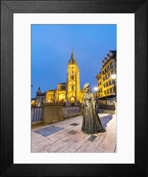 Framed Print : Cathedral of San Salvador in Oviedo and La Regenda statue in Plaza Alfonso II el Casto by night. Oviedo, Asturias, Spain Framed Print : Cathedral of San Salvador in Oviedo and La Regenda statue in Plaza Alfonso II el Casto by night. Oviedo, Asturias, Spain