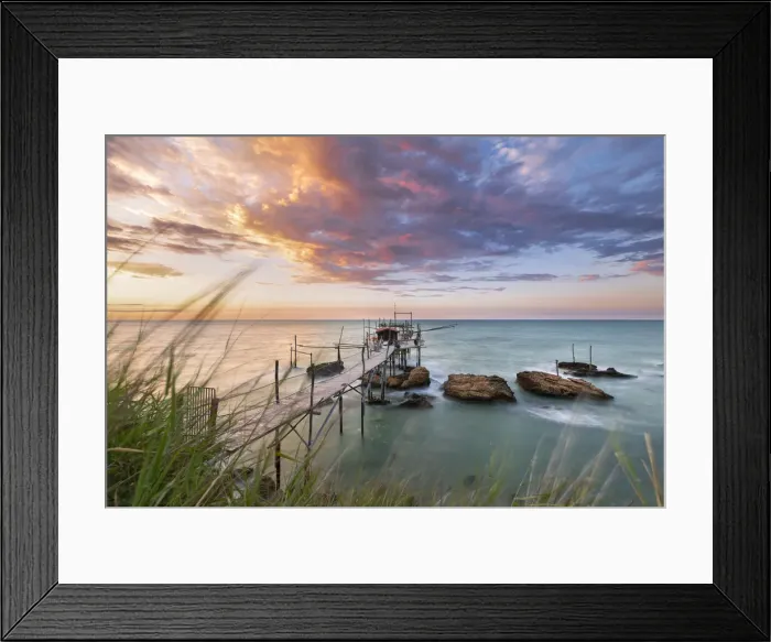 Framed Print : Trabocchi Coast: Trabocco Punta Torre at sunset (Fossocesia, province of Chieti, Abruzzo, Italy)
