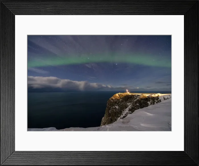 Framed Print : Europe, Norway, Finnmark, North Cape, Nordkapp by night with Northern Lights Framed Print : Europe, Norway, Finnmark, North Cape, Nordkapp by night with Northern Lights