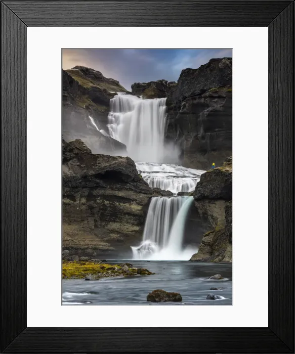 Framed Print : Person at Ofaerufoss waterfall during summer, Eldgja, Highland, Iceland Framed Print : Person at Ofaerufoss waterfall during summer, Eldgja, Highland, Iceland