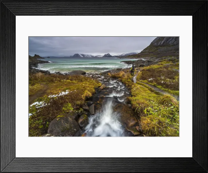 Framed Print : A man at Rorvikstranda beach in a moody day, Kabelvag, Vagan, Austagoy, Nordland, Lofoten, Norway, Northern Europe (MR) Framed Print : A man at Rorvikstranda beach in a moody day, Kabelvag, Vagan, Austagoy, Nordland, Lofoten, Norway, Northern Europe (MR)