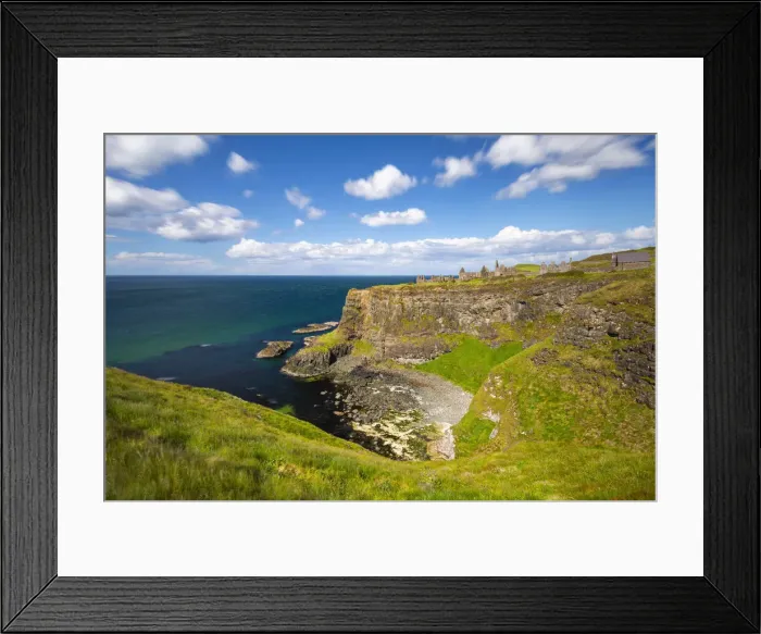 Framed Print : Elevated view of Dunluce Castle, Bushmills, County Atrim, Northern Ireland, UK Framed Print : Elevated view of Dunluce Castle, Bushmills, County Atrim, Northern Ireland, UK