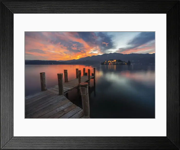 Framed Print : San Giulio island at sunset, Orta San Giulio, Novara, Piedmont, Italy