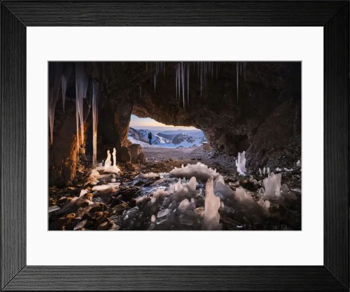Framed Print : A man at Grotta dei Pagani with stalactites and stalagmites, Castione della Pesolana, Prealpi Orobie, Bergamo, Lombardy, Italy (MR) Framed Print : A man at Grotta dei Pagani with stalactites and stalagmites, Castione della Pesolana, Prealpi Orobie, Bergamo, Lombardy, Italy (MR)