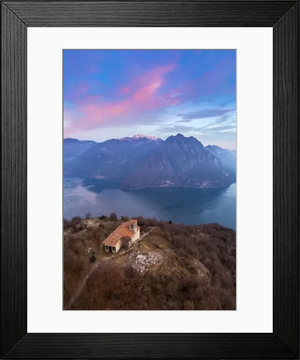 Framed Print : small church of San Defendente dominating Lake Iseo at sunset. Solto Collina, Iseo Lake, Bergamo district, Lombardy, Italy Framed Print : small church of San Defendente dominating Lake Iseo at sunset. Solto Collina, Iseo Lake, Bergamo district, Lombardy, Italy