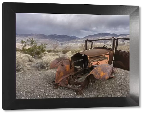 Old car abandoned near Ballarat Ghost Town in the Death Valley National Park desert, California, USA