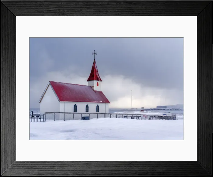 Framed Print : Iceland: the little church of Reynisfjara looking at the storm on the seashore Framed Print : Iceland: the little church of Reynisfjara looking at the storm on the seashore