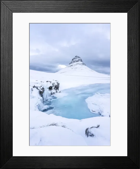 Framed Print : Iceland: Snaefellsnes peninsula: frozen waterfall under the Kirkjufell Framed Print : Iceland: Snaefellsnes peninsula: frozen waterfall under the Kirkjufell