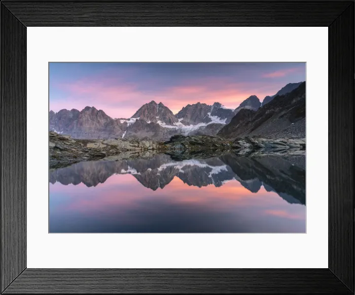 Framed Print : Lake of Forbici during sunrise and in background Bernina Group, Valmalenco, Valtellina, Sondrio Province, Lombardy, Italy Framed Print : Lake of Forbici during sunrise and in background Bernina Group, Valmalenco, Valtellina, Sondrio Province, Lombardy, Italy