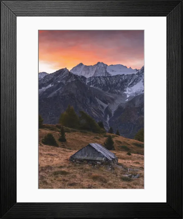 Framed Print : Sunrise in Tonale pass in autumn season, Trentino alto Adige, Italy