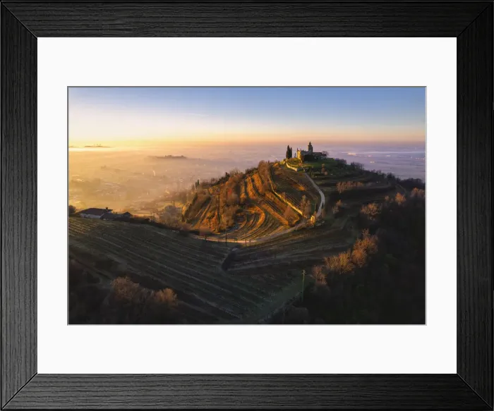 Framed Print : Sunrise over Santissima di Gussago in Franciacorta, Brescia province in Lombardy, Italy