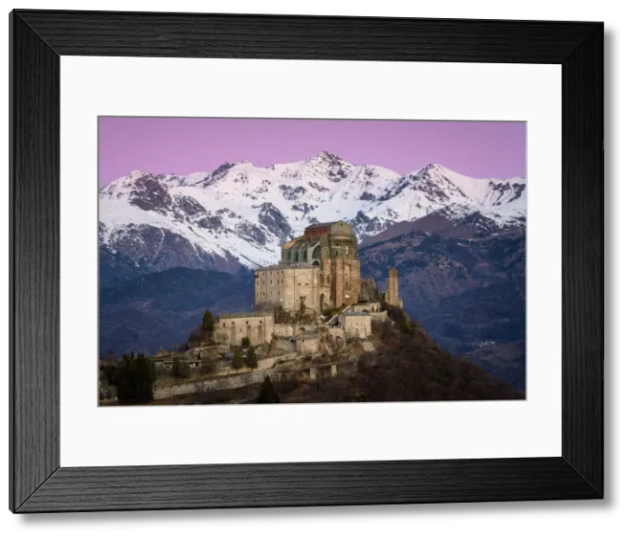 Framed Print : Sunrise at Sacra di San Michele, mount Pirchiriano, Sant Ambrogio di Torino, Val di Susa, Torino district, Piedmont, Italy