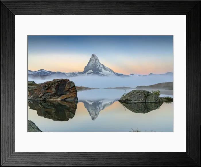 Framed Print : Matterhorn reflected in lake Stellisee at dawn, Zermatt, Valais, Switzerland Framed Print : Matterhorn reflected in lake Stellisee at dawn, Zermatt, Valais, Switzerland