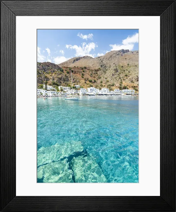 Framed Print : Sail boat in the turquoise crystal sea surrounding Loutro village, Crete island, Greece Framed Print : Sail boat in the turquoise crystal sea surrounding Loutro village, Crete island, Greece