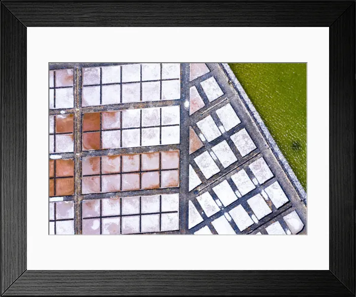 Framed Print : Evaporation tanks of saltworks from above, Fuerteventura, Canary Islands, Spain