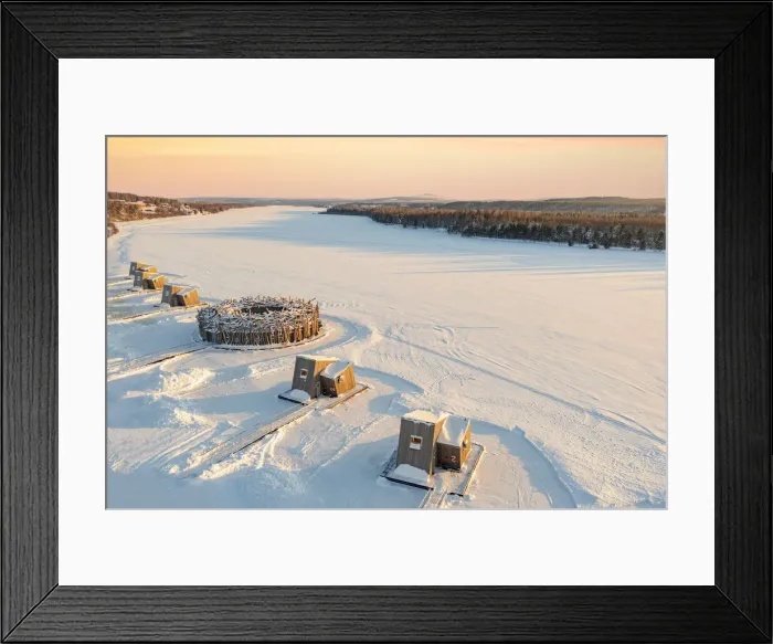 Framed Print : Arctic Bath Hotel and its wood cabins in the snow at sunset, Harads, Lapland, Sweden Framed Print : Arctic Bath Hotel and its wood cabins in the snow at sunset, Harads, Lapland, Sweden