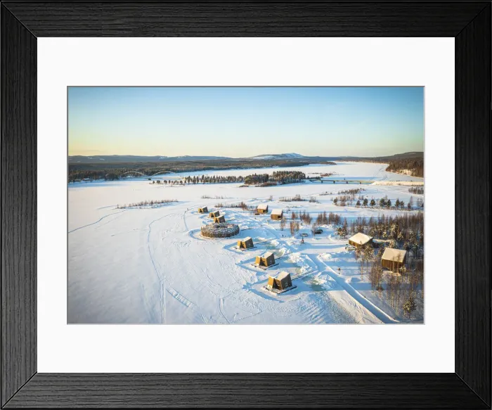 Framed Print : Arctic Bath Spa Hotel and cabins in the snowcapped landscape, Harads, Lapland, Sweden Framed Print : Arctic Bath Spa Hotel and cabins in the snowcapped landscape, Harads, Lapland, Sweden