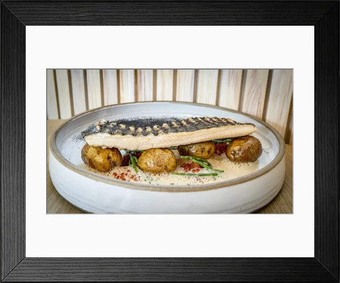 Framed Print : Arctic Char fish with potatoes and lingonberries, traditional food of Scandinavia, Arctic Bath Hotel, Harads, Sweden Framed Print : Arctic Char fish with potatoes and lingonberries, traditional food of Scandinavia, Arctic Bath Hotel, Harads, Sweden