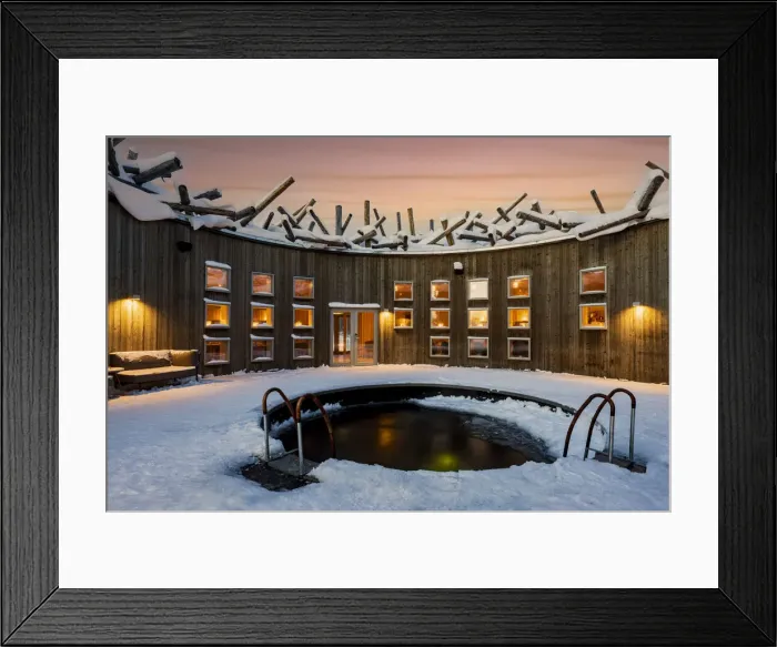 Framed Print : Arctic Bath Spa and wellness Hotel with open-air pool for cold baths, Harads, Lapland, Sweden Framed Print : Arctic Bath Spa and wellness Hotel with open-air pool for cold baths, Harads, Lapland, Sweden