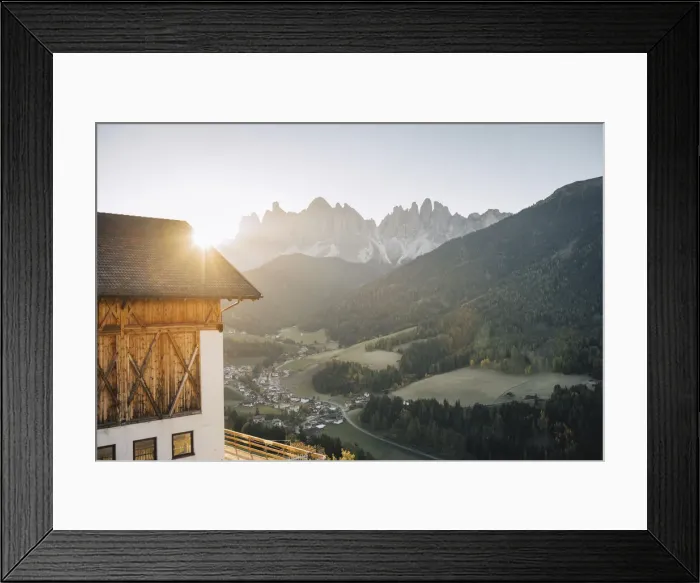Framed Print : Santa Magdalena village with Odle Mountain Group on the background. Funes valley, South Tyrol, Italy Framed Print : Santa Magdalena village with Odle Mountain Group on the background. Funes valley, South Tyrol, Italy