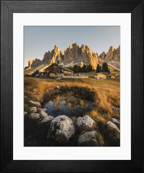 Framed Print : Odle Mountain group during sunset, Funes Valley, South Tyrol, Italy Framed Print : Odle Mountain group during sunset, Funes Valley, South Tyrol, Italy