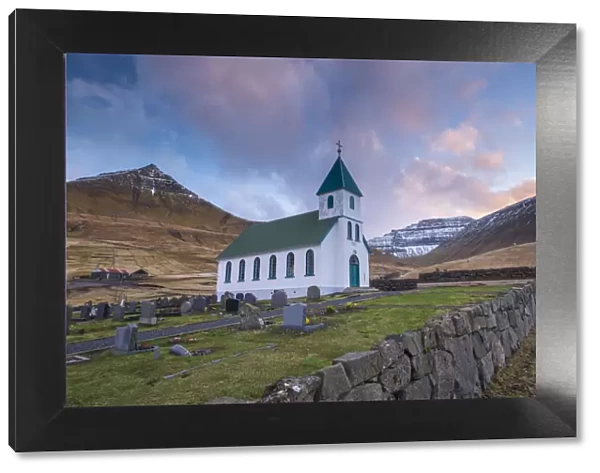 Church in the village of Gjogv on the island of Eysturoy, Faroe Islands, Denmark