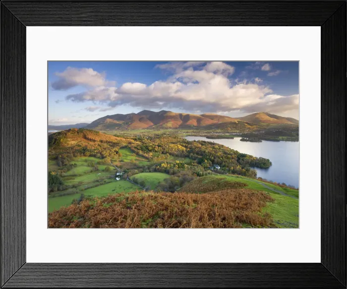 Framed Print : Elevated view of Derwent Water, Keswick and Skiddaw from Cat Bells, Lake District National Park, Cumbria, England, UK. Autumn (November) 2009 Framed Print : Elevated view of Derwent Water, Keswick and Skiddaw from Cat Bells, Lake District National Park, Cumbria, England, UK. Autumn (November) 2009