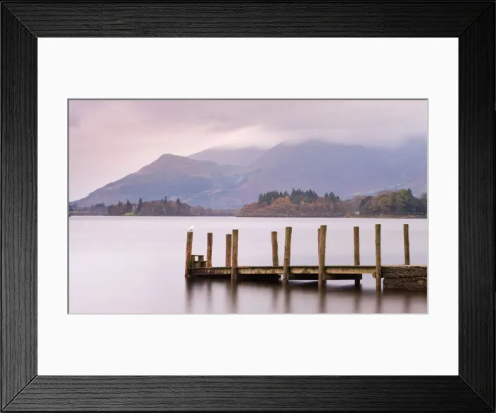 Framed Print : Wooden jetty on Derwent Water looking towards Skiddaw, Lake District National Park, Cumbria, England, UK. Autumn (November) 2009 Framed Print : Wooden jetty on Derwent Water looking towards Skiddaw, Lake District National Park, Cumbria, England, UK. Autumn (November) 2009