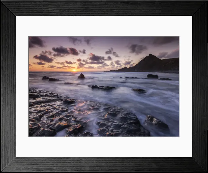 Framed Print : Sunset over Spekes Mill Mouth on the North Devon coast, England