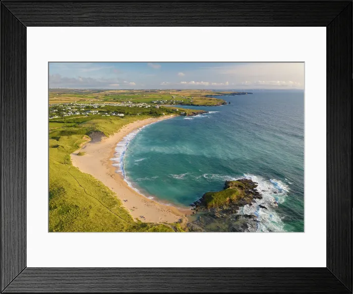 Framed Print : Aerial view of Constantine Bay in North Cornwall on a sunny summer evening, Cornwall, England. Summer (August) 2021 Framed Print : Aerial view of Constantine Bay in North Cornwall on a sunny summer evening, Cornwall, England. Summer (August) 2021