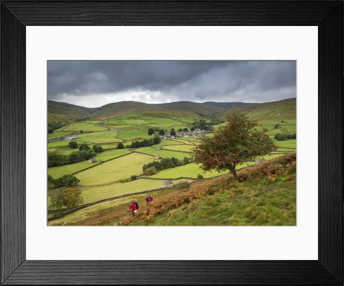 Framed Print : Two walkers walking on the Pennine Way through Swaledale in the Yorkshire Dales National Park, Thwaite, Yorkshire, England. Autumn (October) 2021 Framed Print : Two walkers walking on the Pennine Way through Swaledale in the Yorkshire Dales National Park, Thwaite, Yorkshire, England. Autumn (October) 2021