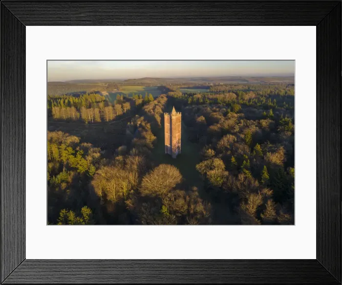 Framed Print : Aerial view of King Alfreds Tower near Stourhead, Somerset, England. Winter (January) 2022 Framed Print : Aerial view of King Alfreds Tower near Stourhead, Somerset, England. Winter (January) 2022