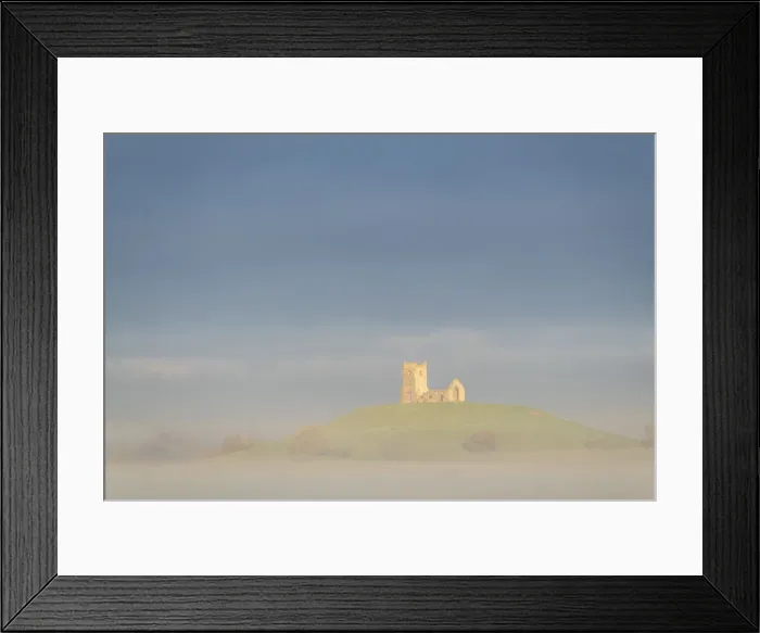 Framed Print : The ruins of St Michaels Church on a misty morning on the Somerset Levels, Burrow Mump, Burrowbridge, Somerset. Englnad, Autumn (November) 2021