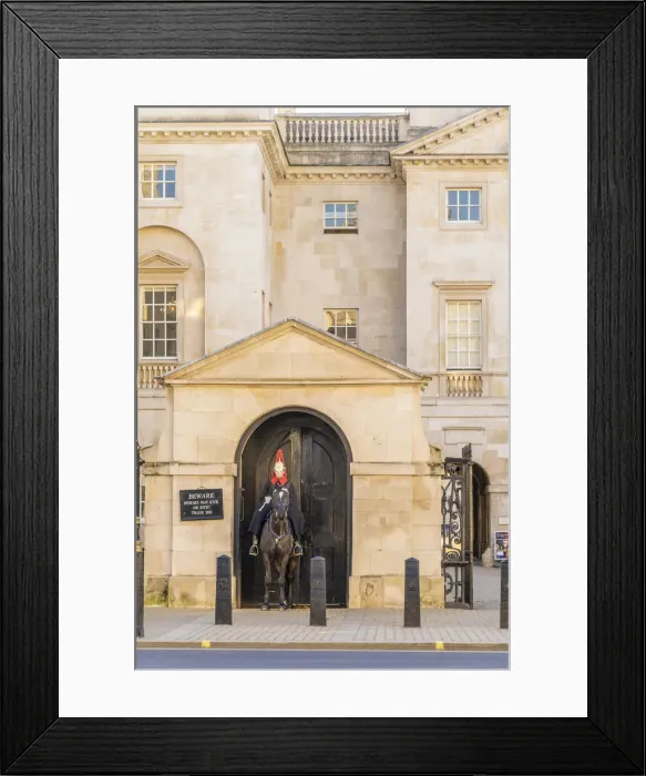 Framed Print : Queens Guardsman on a horse in Whitehall, London, England, Uk Framed Print : Queens Guardsman on a horse in Whitehall, London, England, Uk
