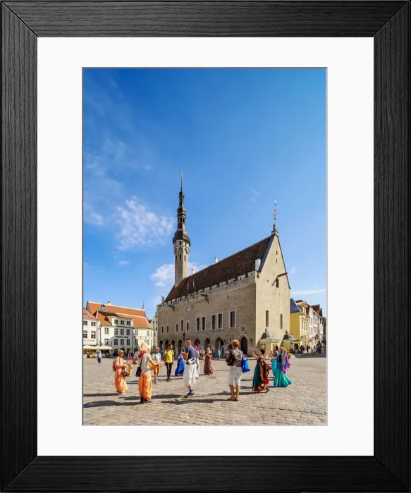 Framed Print : People Dancing and Singing in front of the Town Hall at Raekoja plats, Old Town Market Square, Tallinn, Estonia