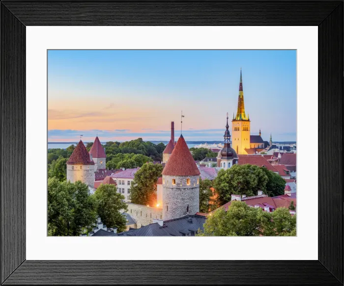 Framed Print : View over the Old Town towards St Olafs Church at dusk, Tallinn, Estonia Framed Print : View over the Old Town towards St Olafs Church at dusk, Tallinn, Estonia