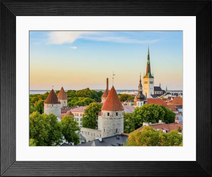 Framed Print : View over the Old Town towards St Olafs Church at sunset, Tallinn, Estonia Framed Print : View over the Old Town towards St Olafs Church at sunset, Tallinn, Estonia