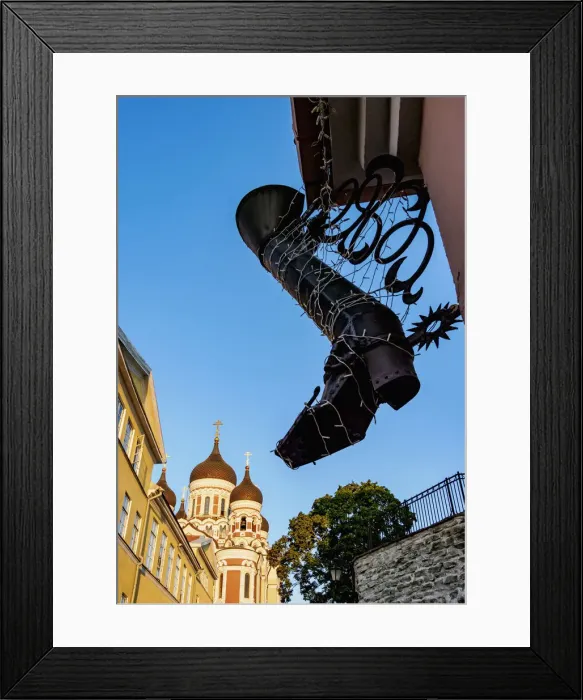 Framed Print : Ornamental Steel Boot in front of the Alexander Nevsky Cathedral, Old Town, Tallinn, Estonia