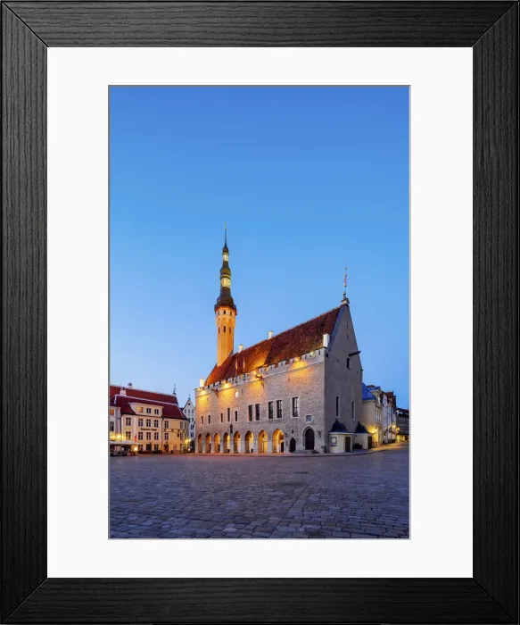 Framed Print : Town Hall at dawn, Raekoja plats, Old Town Market Square, Tallinn, Estonia