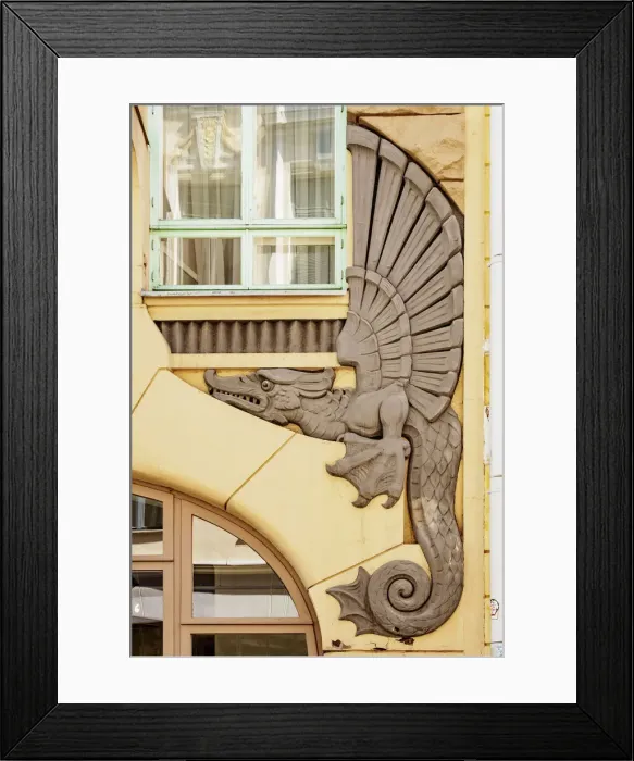 Framed Print : Draakoni Gallery, Art Nouveau Building, detailed view, 18 Pikk Street, Old Town, Tallinn, Estonia