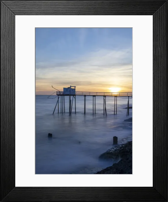Framed Print : France, Nouvelle-Aquitaine, Charente Maritime, Saint-Palais-sur-Mer, a stilt fishing hut (carrelet) at sunset Framed Print : France, Nouvelle-Aquitaine, Charente Maritime, Saint-Palais-sur-Mer, a stilt fishing hut (carrelet) at sunset
