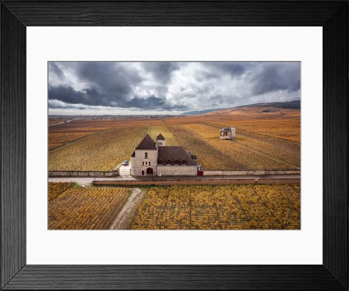 Framed Print : Bourgogne wine region (Burgundy), France, Europe. Autumn landscape, vineyards and Castle from above Framed Print : Bourgogne wine region (Burgundy), France, Europe. Autumn landscape, vineyards and Castle from above