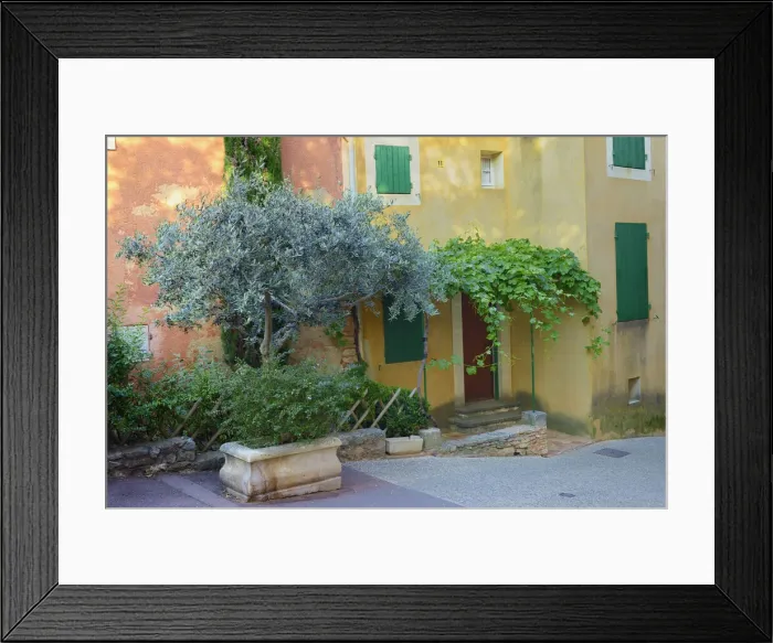 Framed Print : Colorful house facade in the village Roissillon, Departement Vaucluse, Provence, Provence-Alpes-Cote d Azur, Alpes de Haute Provence, Southern France, France