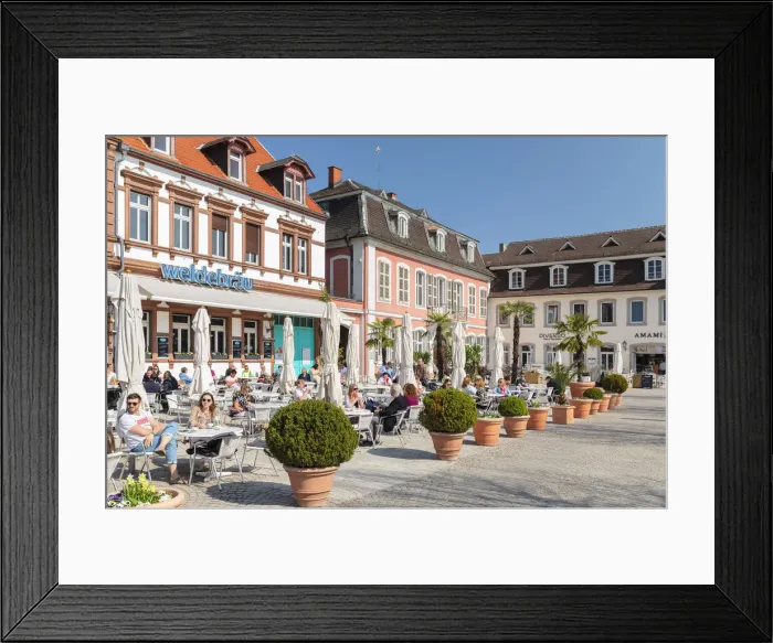 Framed Print : Street cafe at the market square Schwetzingen, Baden-Wurttemberg, Germany