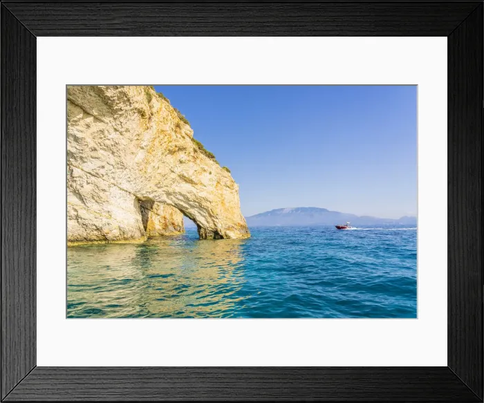 Framed Print : Speed boat and the Blue caves, Zakynthos, Zante, Ionian Islands, Greece Framed Print : Speed boat and the Blue caves, Zakynthos, Zante, Ionian Islands, Greece